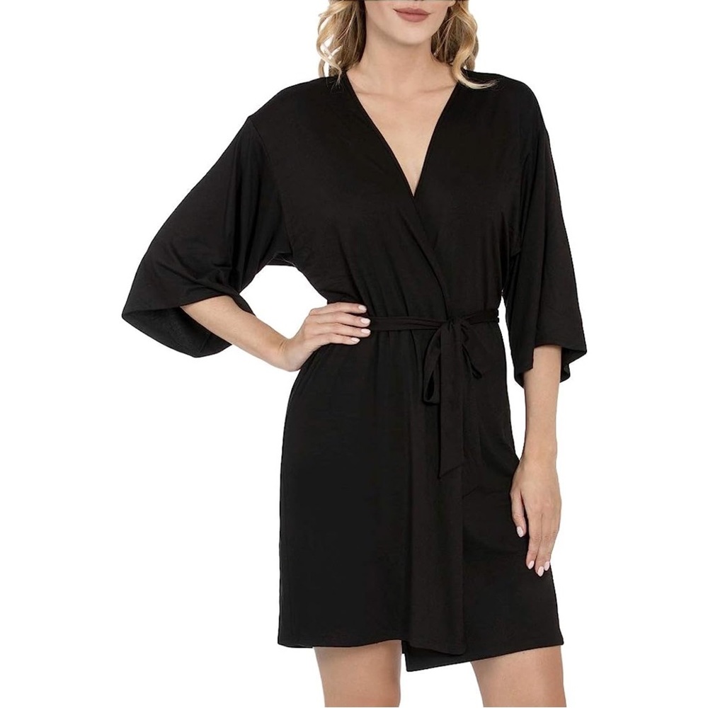 Secret Treasures Lightweight 3/4 Sleeve Robe Black Size L/XL